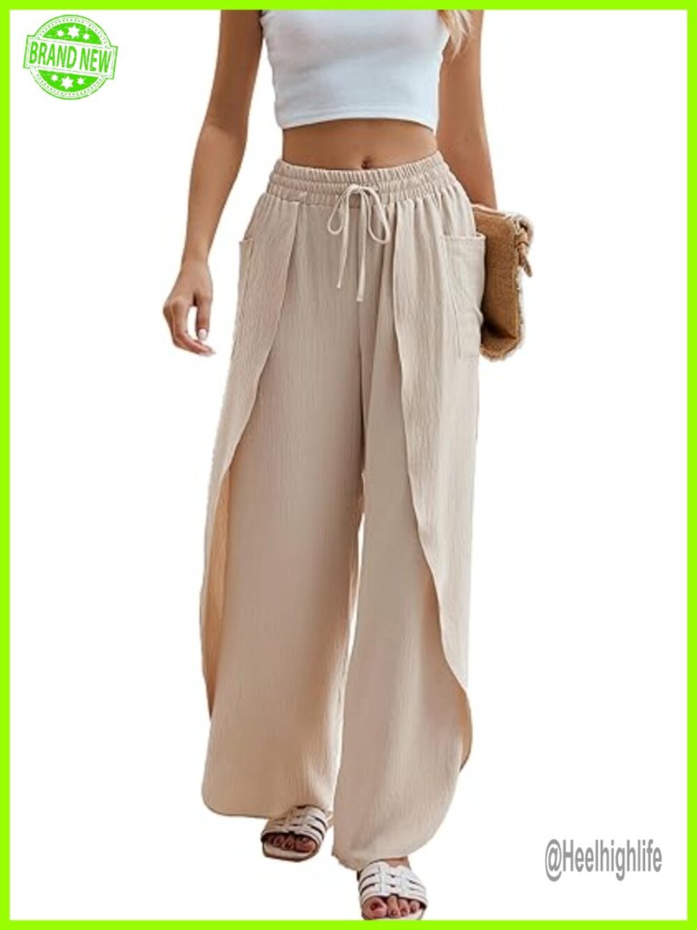 High Waisted Wide Leg Palazzo Pants with Side Split, Lightweight Breathable